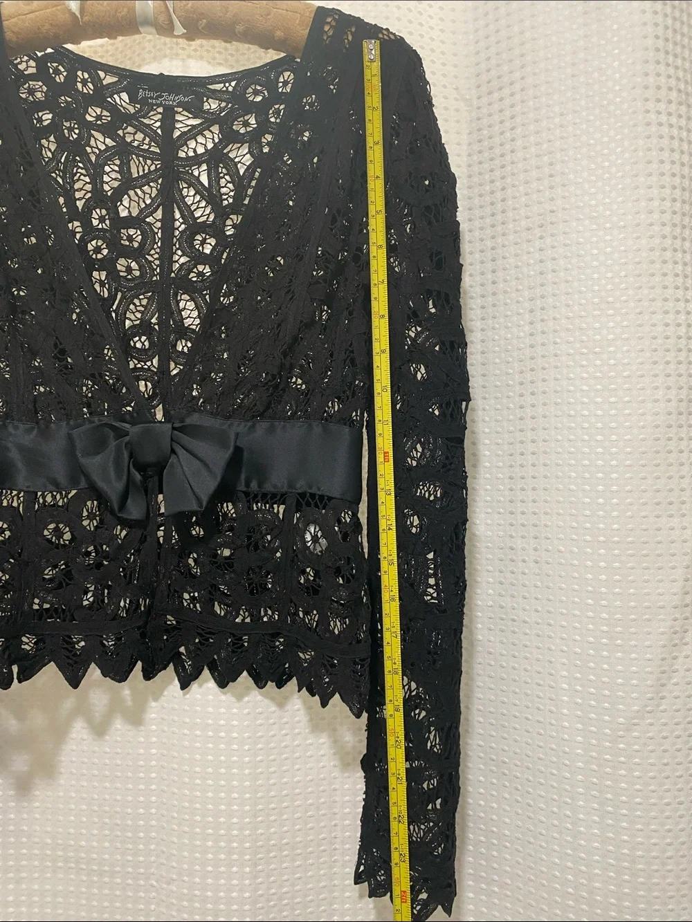 Vintage Betsey Johnson New York Black Lace Long Sleeve Bow-Waist Top - Picture 12 of 15